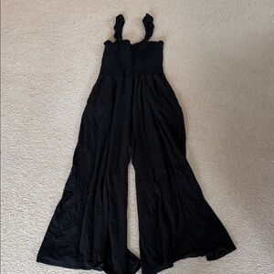 Aerie Cotton Wide Leg Black Jumpsuit